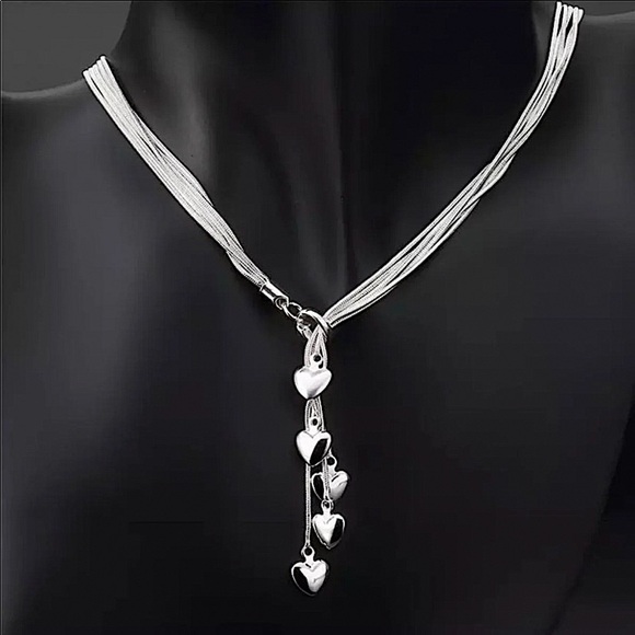 Heart Tassel Sterling Silver Charm Necklace - Picture 3 of 5